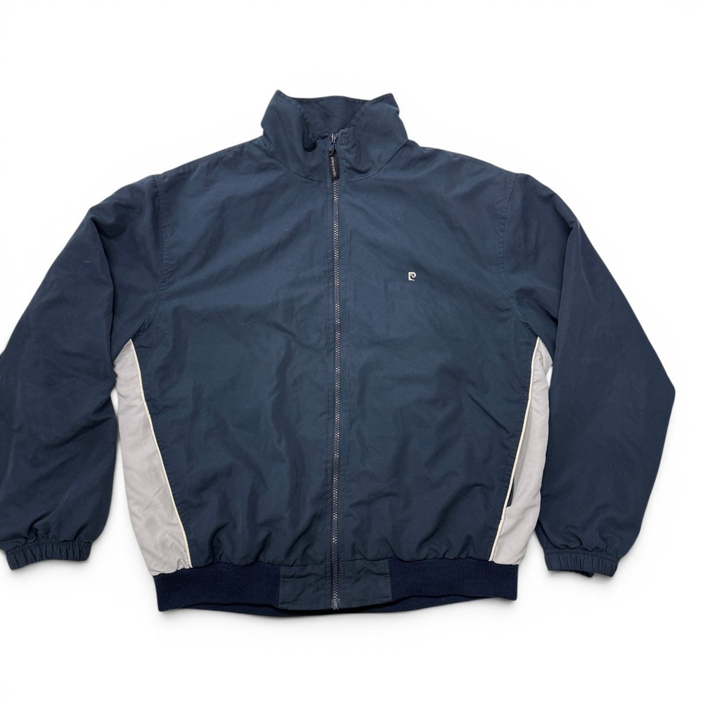Pierre Cardin Windbreaker Jacket Mens Medium Navy Blue Grey Colorblock Zip Up